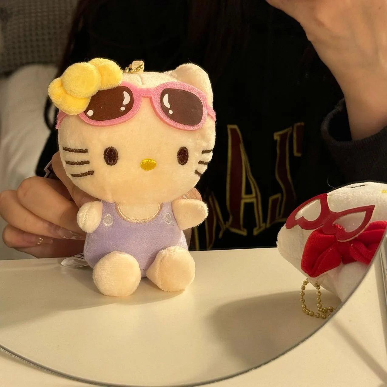 Sanrio Hello Kitty Plush Doll Keychain Pendant Cartoon Kt Cat Stuffed Plushies Key Ring Bag Accessories Girls Gift Kids Toys