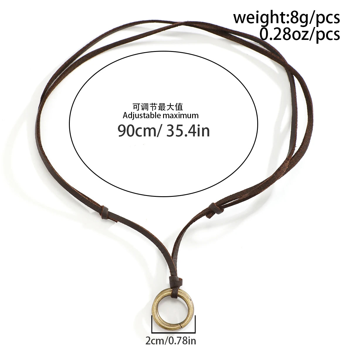 Adjustable Long Rope Chain with Circle Ring Pendant Necklace Men Vintage Jewelry on the Neck Accessories 2023 Fashion Male Gifts