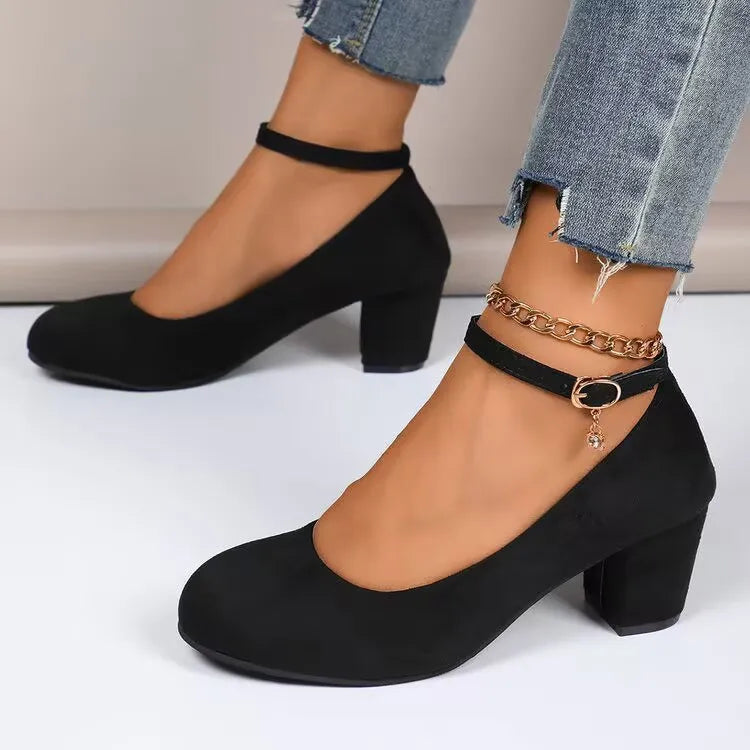 Women High Heels Shoes Round Toe New Fashion Sandals Thick Heel Pink Woman Shoes Elegant Comfortable Pumps Zapatos De Mujer