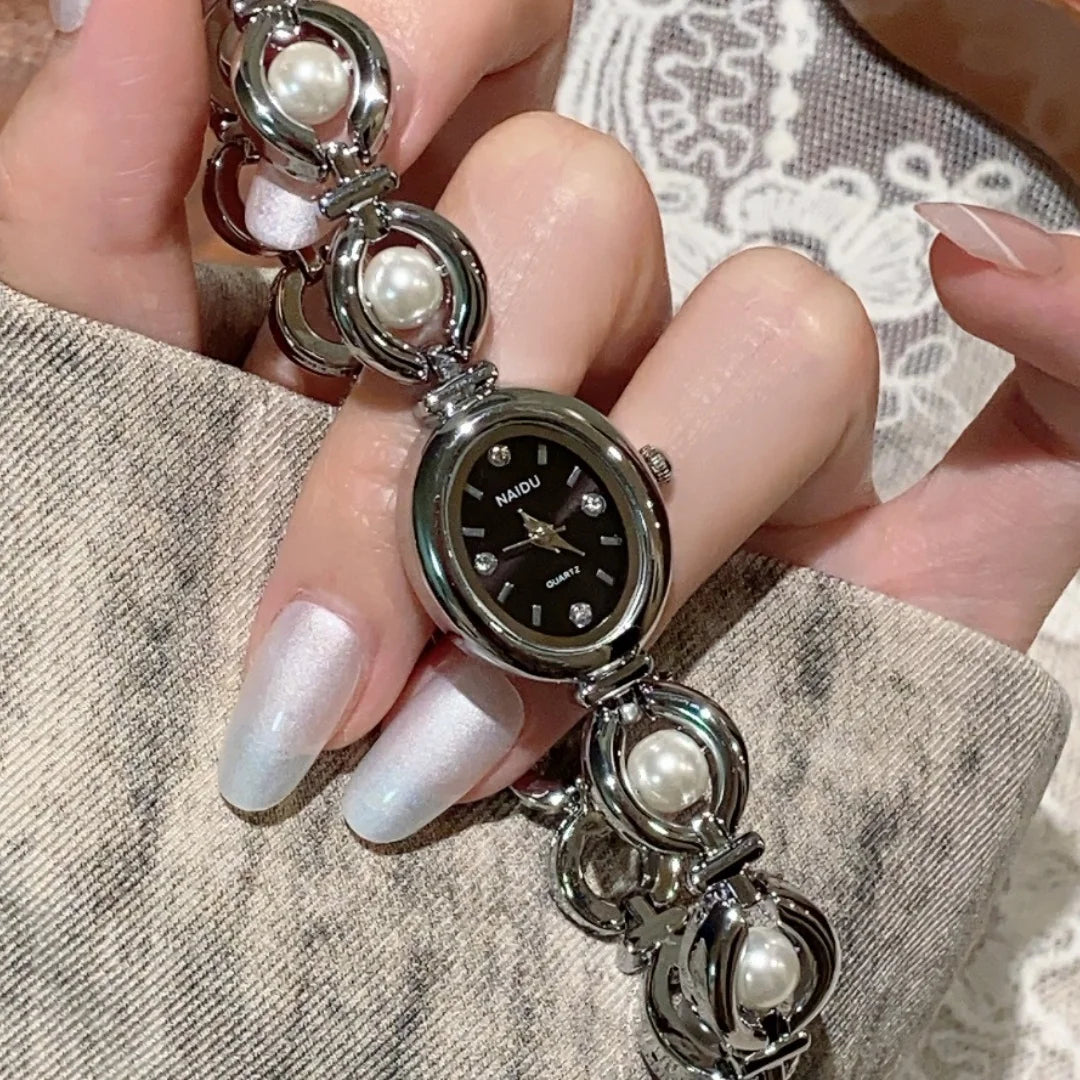 高級レディース腕時計 ゴールド シルバー スモールオーバルダイヤル パールブレスレット 時計 女性用 レディドレス クォーツ腕時計 レロジオ フェミニン