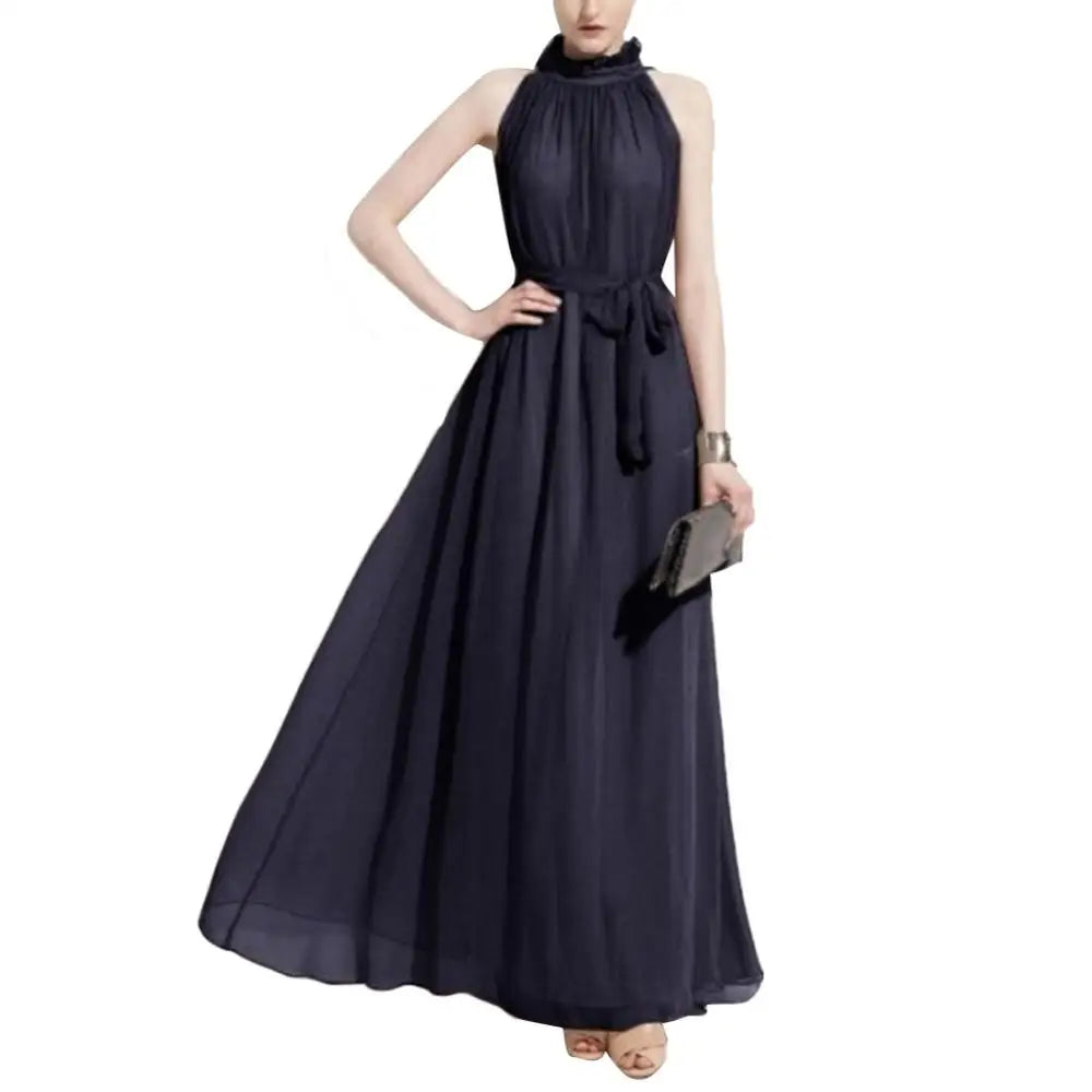 Halter Neck Dress Lace Up Elegant Sleeveless Club Party Dress Sexy Ruffled Evening Party Maxi Dress Prom Gown Beach Dresses