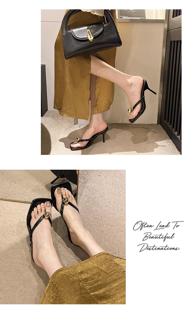 Women High Heels Slippers Designer Heeled Sandals Elegant Shoes Woman Summer 2025 Trend Fashion Fliop Flops Casual Slides Muje