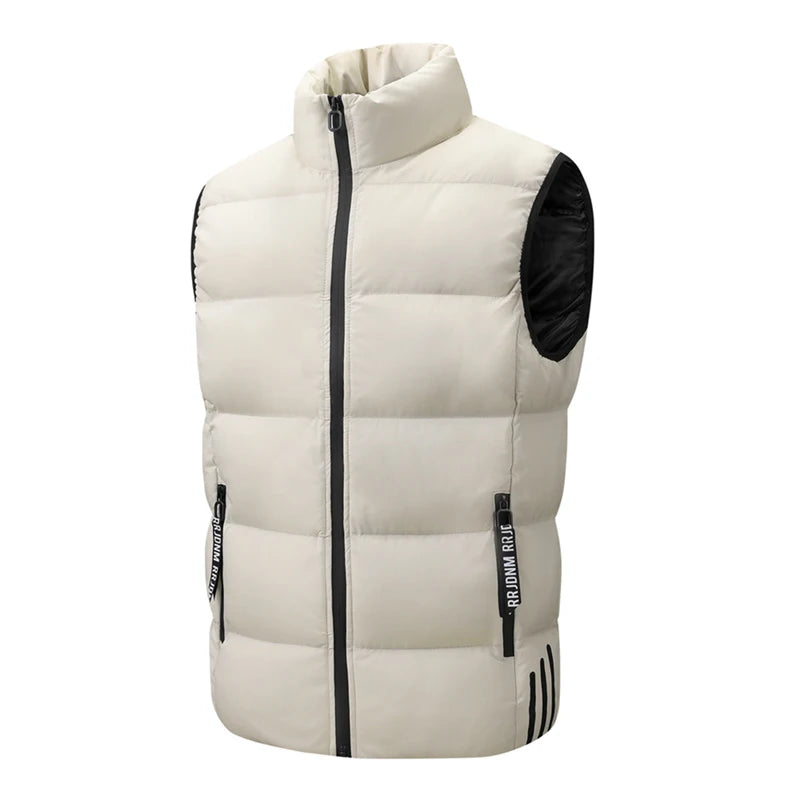 Winter Man Windproof Casual Warm Sleeveless Vest Men Stand Collar Multi Pocket Vests Male Puffer Outdoor Jogging Sport Waistcoat