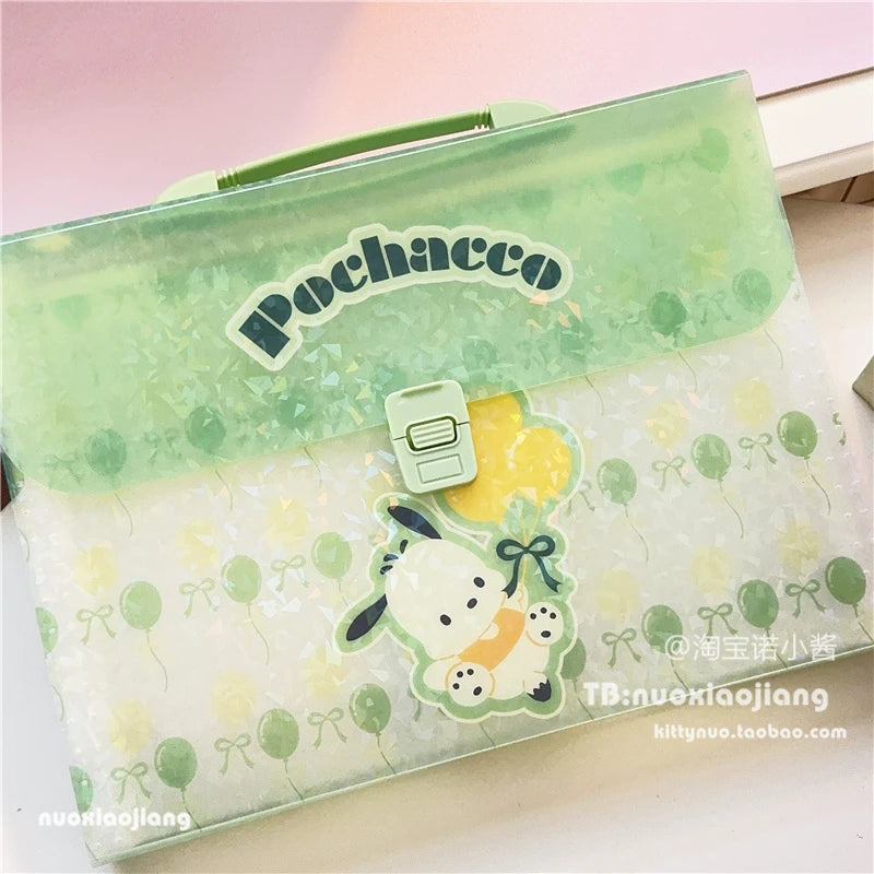 Kawaii Kuromi Hello Kitty A4 Folder Storage Bag Anime Sanrio Cute Portable Accordion Bag Multi-layer Test Paper Storage Bag