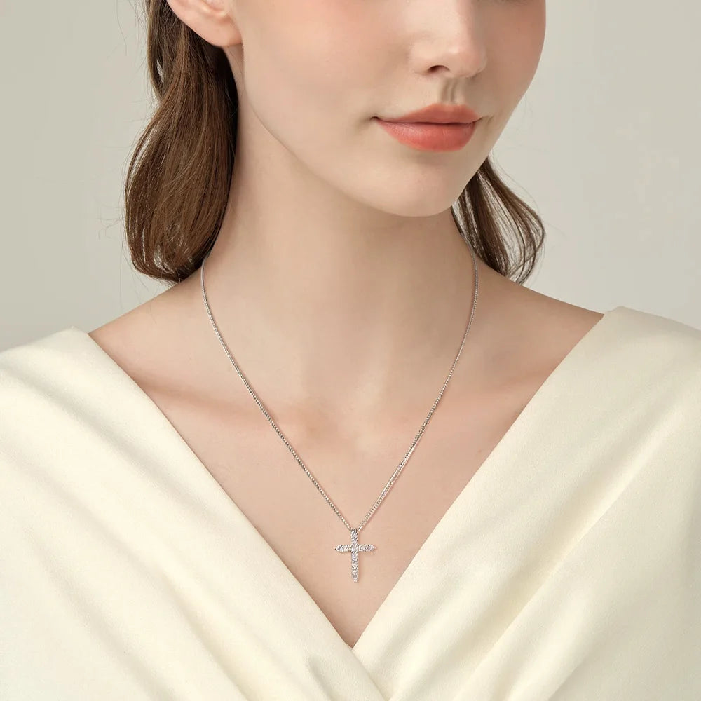 OEVAS 2.5-5MM Moissanite Cross Pendant Necklace S925 Silver Lab Diamond For Man Women Couple necklace Party Fine Jewelry