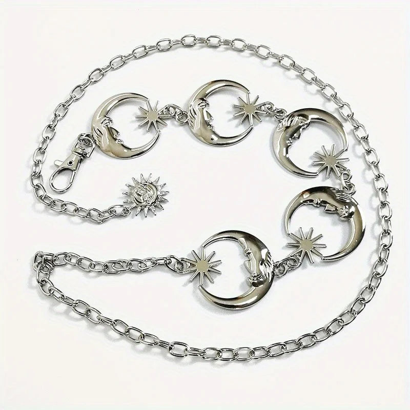 Boho Moon Sun Hollow Waist Chain Y2K Trend Tassel Dress Chain Women Adjustable Body Belts Belly Jewelry