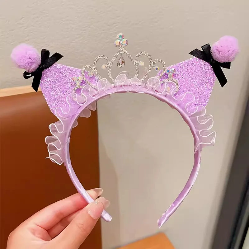 Kawaii Sanrio Kuromi Children Headband Hello Kitty Melody Cinnamoroll Cartoon Bow Shiny Hairband Hair Accessories Christmas Gift