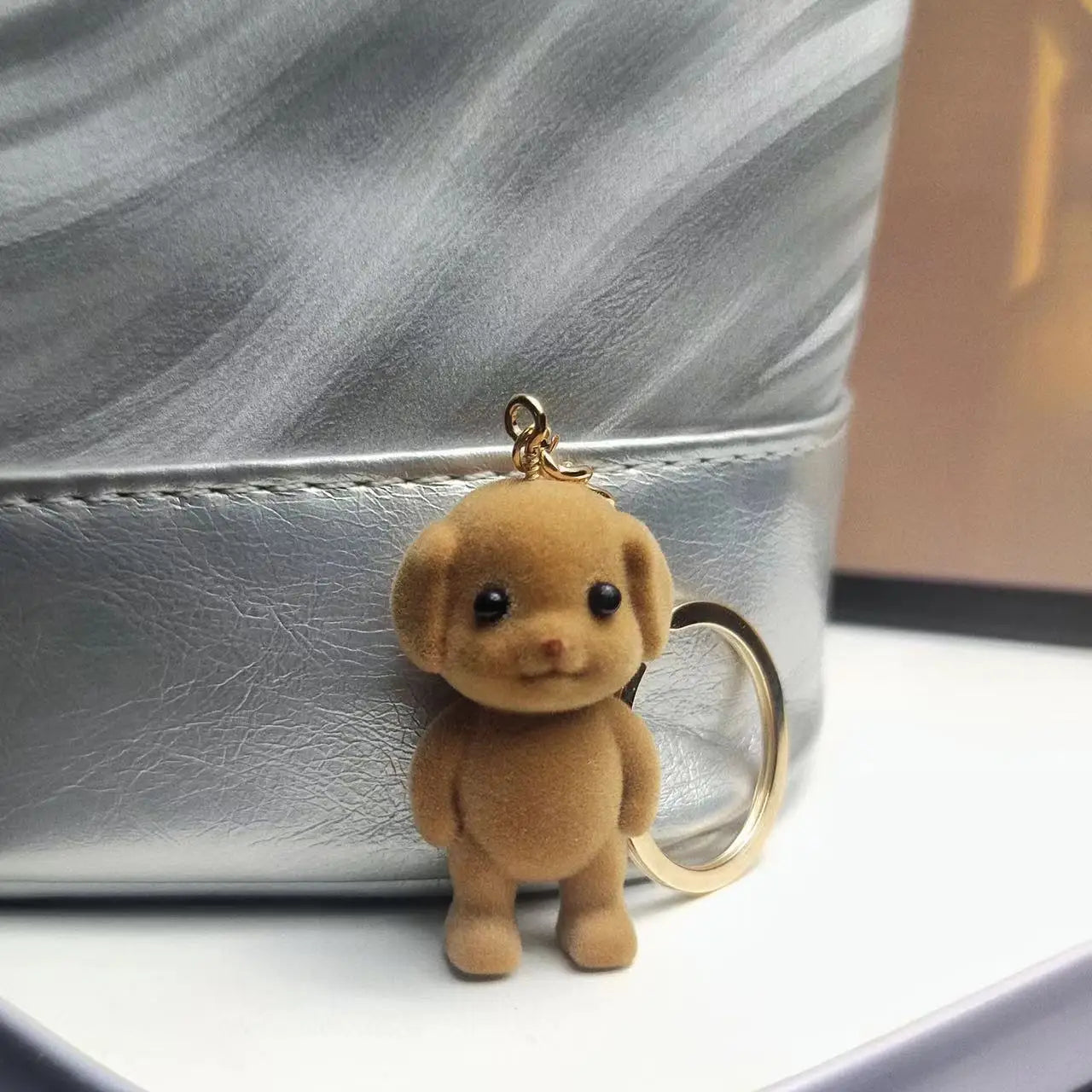 森の家族のフロッキング犬キーホルダーかわいいフロックされた小さなプードル動物キーリングバッグペンダントバックパックチャームアクセサリー卸売