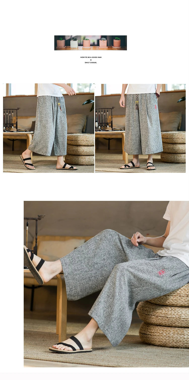 Japan Style Kimono Pants Men Bath Pant Japanese Samurai Harajuku Casual Loose Mens Shorts Yukata Wide Leg Trousers Plus Size 5XL