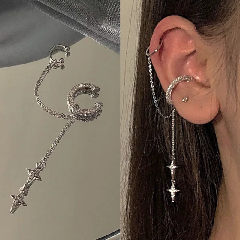 1Pc 2024 Fashion Minilist No Piercing Ear Cuff Earrings for Woman Fake Piercing Tassel Star Ear Clips Earrings for Women Jewelry