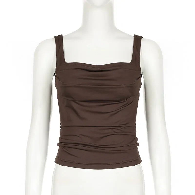 Sexy Tank Women Summer New Tops Solid Backless Streetwear Casual Slim Sleeveless Camisole Fashion Folds Tank Tops Lady Clothing