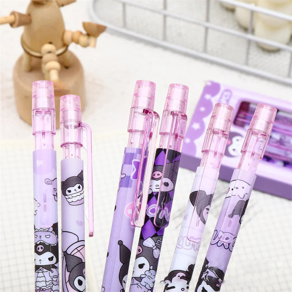 6pcs/set Sanrio Cartoon Cute Kuromi MyMelody 0.5mm 2B Automatic Pencil Students Art Drawing Pencil with Lead Stationery Supplies