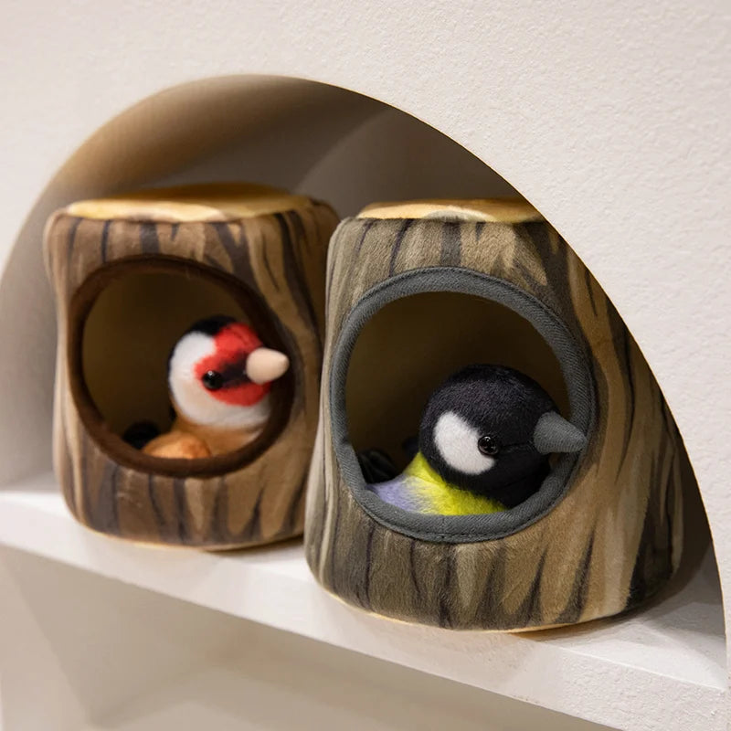 クリエイティブなぬいぐるみツリーハウスと鳥の人形のおもちゃシミュレーション切り株ぬいぐるみかわいい動物人形ホームオフィスの装飾女の子への面白いギフト