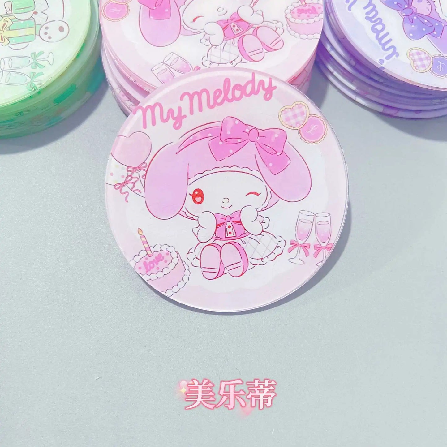 sanrio acrylic melodie cartoon double layer tea coaster cinnamon dog kuromi my piano home decoration accessories 8cm kawaii
