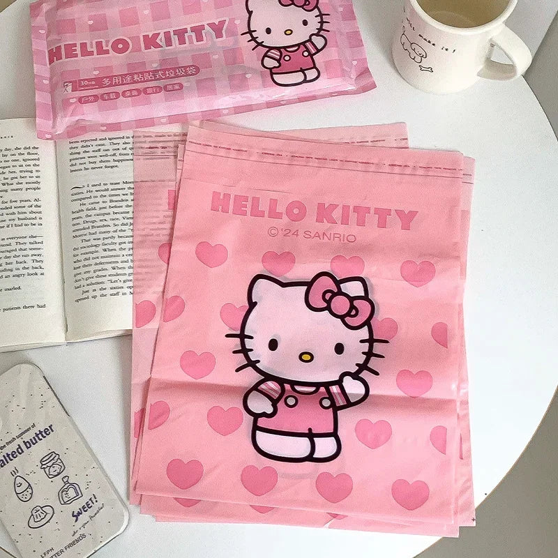 Sanrio Multi purpose Adhesive Garbage Bag Hello Kitty Cinnamoroll Portable Household Dormitory Desktop Disposable Sanitary Bag