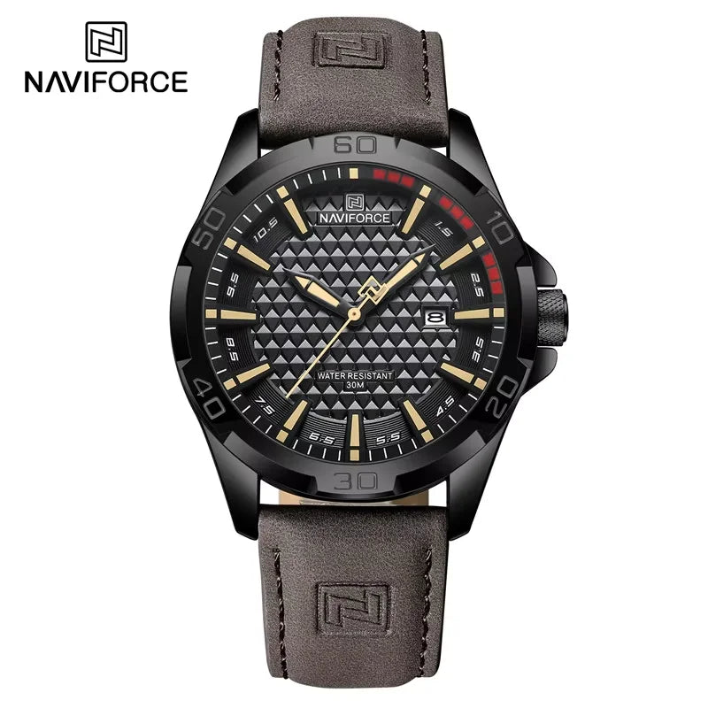 NAVIFORCEブランド メンズファッションクォーツ腕時計 男性用レザーストラップ スポーツ 防水腕時計 カレンダー時計 レロジオマスキュリーノ