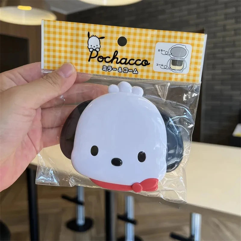 Sanrio Hello Kitty Foldable Makeup Mirror Anime Kuromi My Melody Cute Cinnamoroll Portable Mini Mirror Comb Set Toys Girls Gifts