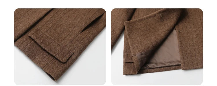 CHIC VEN Women Woolen Blazer Loose Vintage V Neck Female Jacket Suit Double Breasted Office Ladies Coat Spring Autumn 2025