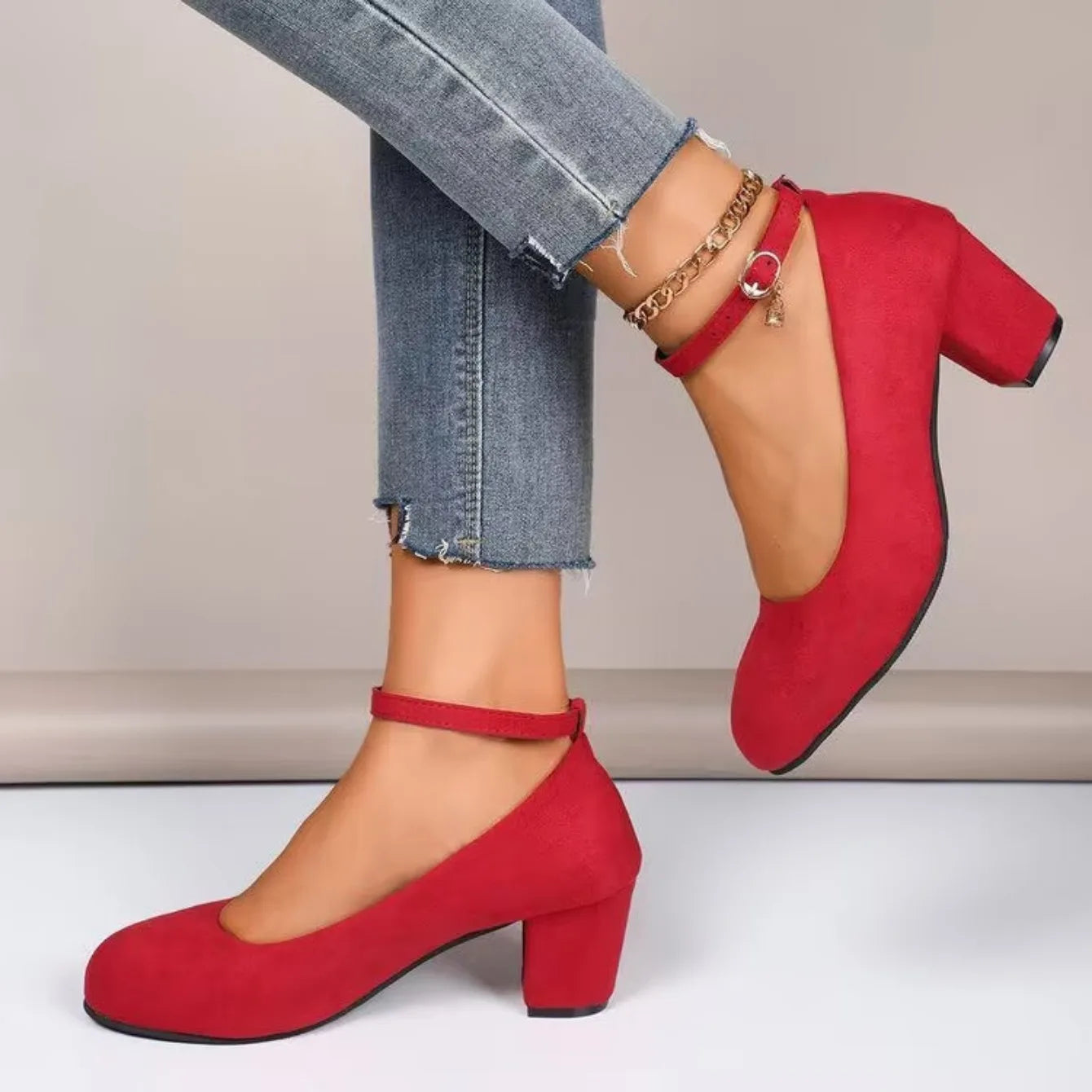 Women High Heels Shoes Round Toe New Fashion Sandals Thick Heel Pink Woman Shoes Elegant Comfortable Pumps Zapatos De Mujer