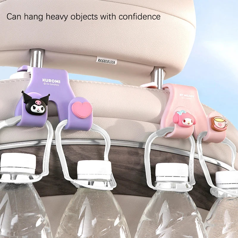 Kawaii Hello Kitty Car Seat Headrest Hook Sanrio Cinnamoroll Kuromi Auto Back Seat Organizer Hanger Storage Car Interior