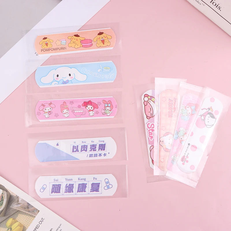 Sanrio Bandaid Kawaii Hello Kitty Band Aid Anime Kuromi Waterproof Breathable Adhesive Bandages Cartoon Printed Portable Sticker