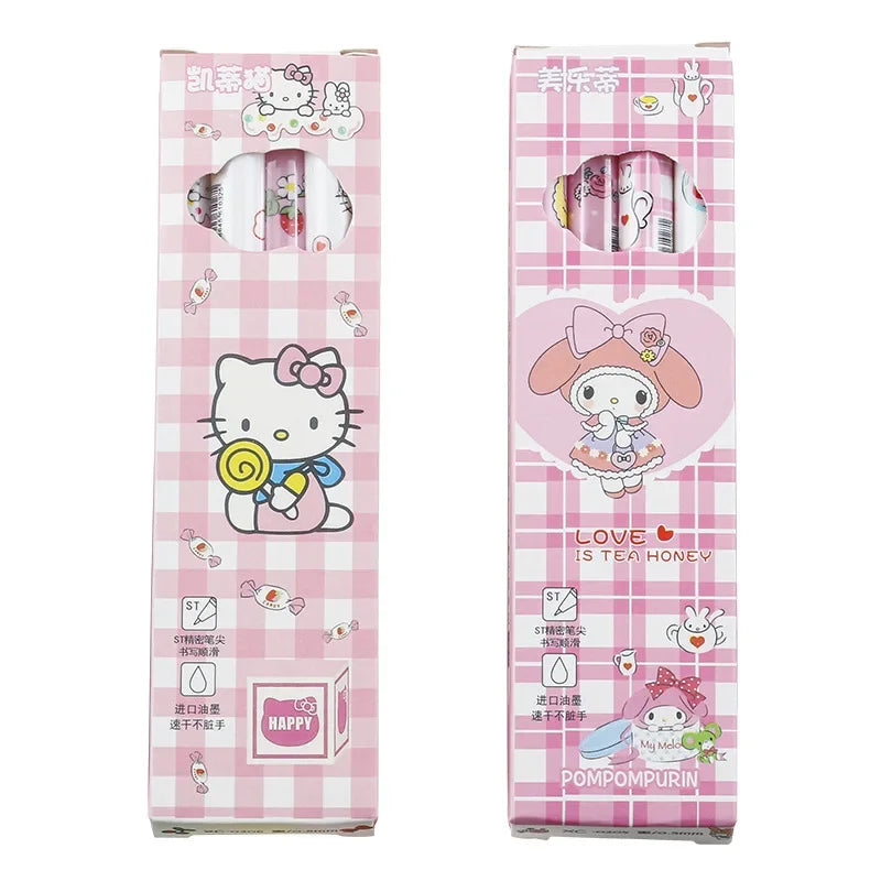 4Pcs Sanrio 0.5mm Press Ballpoint Pen Black Quick Drying Hello Kitty Cinnamoroll Kuromi Gel Pen Student School Stationery Gifts