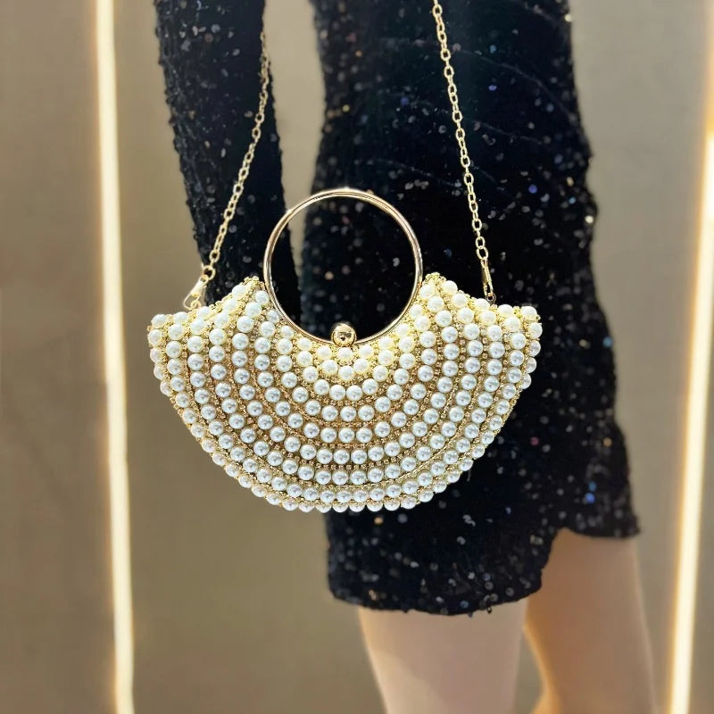 Luxurious Design Sparkling Banquet Clutch Bag Fashion Pearl inlay Wedding Handbag Lady Chain Shoulder Bag New Clutch Purse