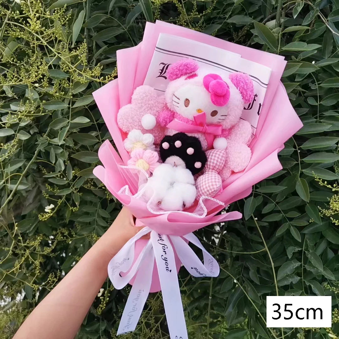 Hello Kitty Cartoon Plush Bouquet Anime Rose Soap Flowers Doll Home Wedding Decoration Christmas Valentine's Day Gift