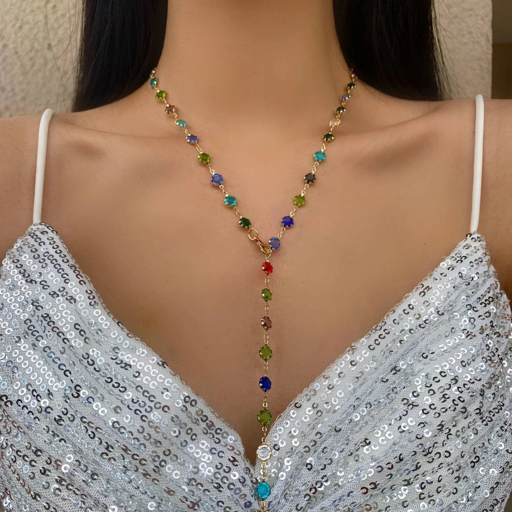 Bohemian Long Y-Shaped Necklaces for Women Y2K Metal Clavicle Chain Gold Color Choker Holiday Party Jewelry Necklace Gift Collar