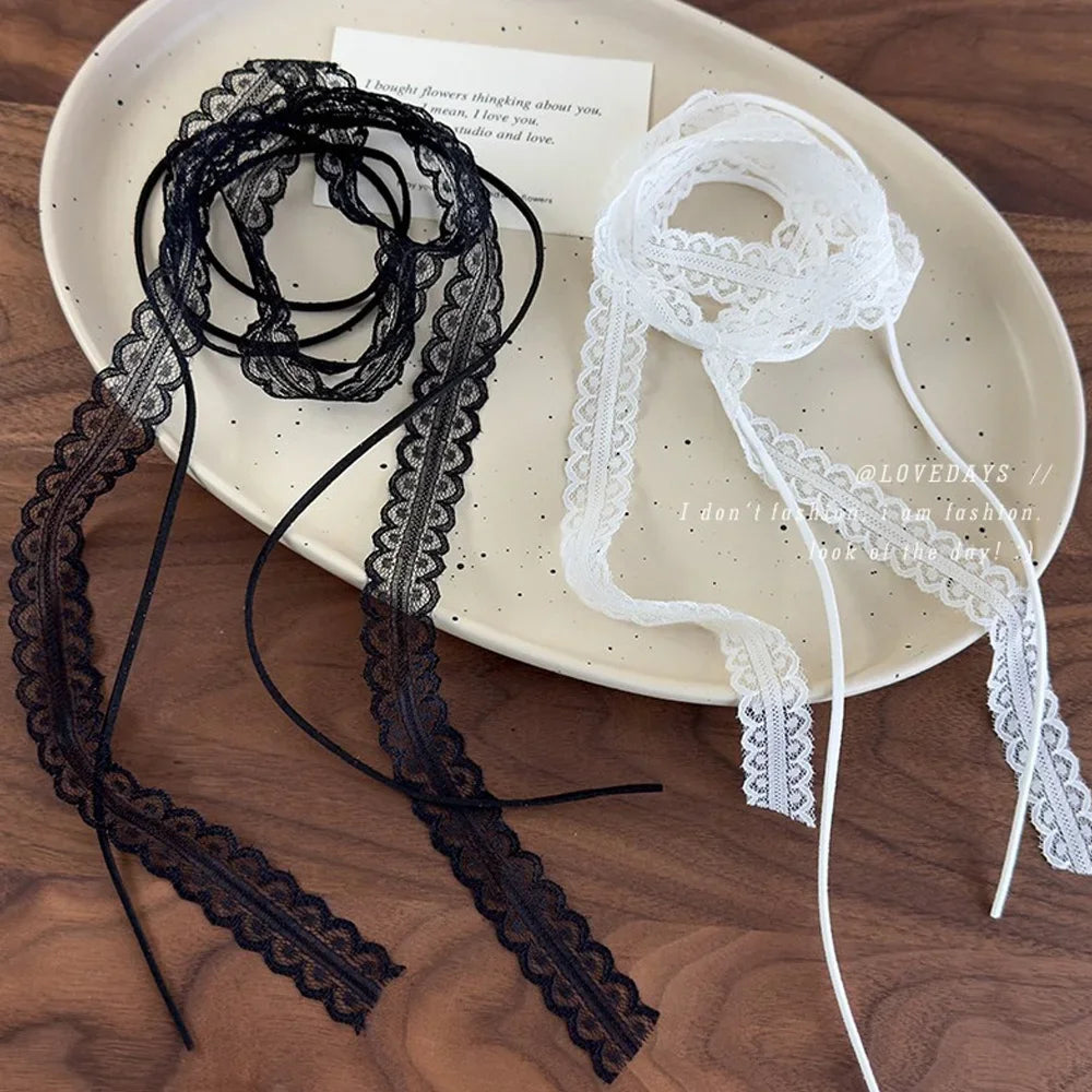 Fashion Choker Necklace for Women Sexy Black White Lace Bowknot Pendant Short Clavicle Chain Gothic Chokers Aesthetic Jewelry