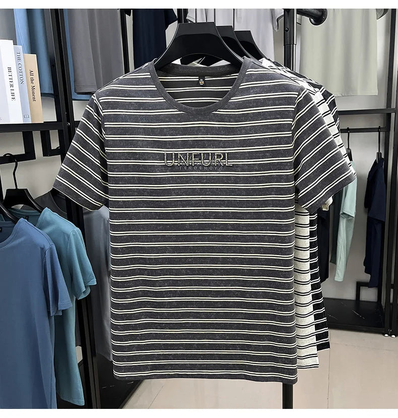Top Grade Yarn Dyed New Summer Tops Striped Designer Tshirt Men 2025 Round Neck Brand Short Sleeve Casual Fashion Men Clothing