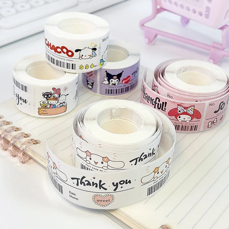 120PCS Cute Sanrio Kuromi My Melody Stickers Roll Kawaii Cartoon Thank You Sealing Labels Sticker Anime Vinyl Decor Decals Gift