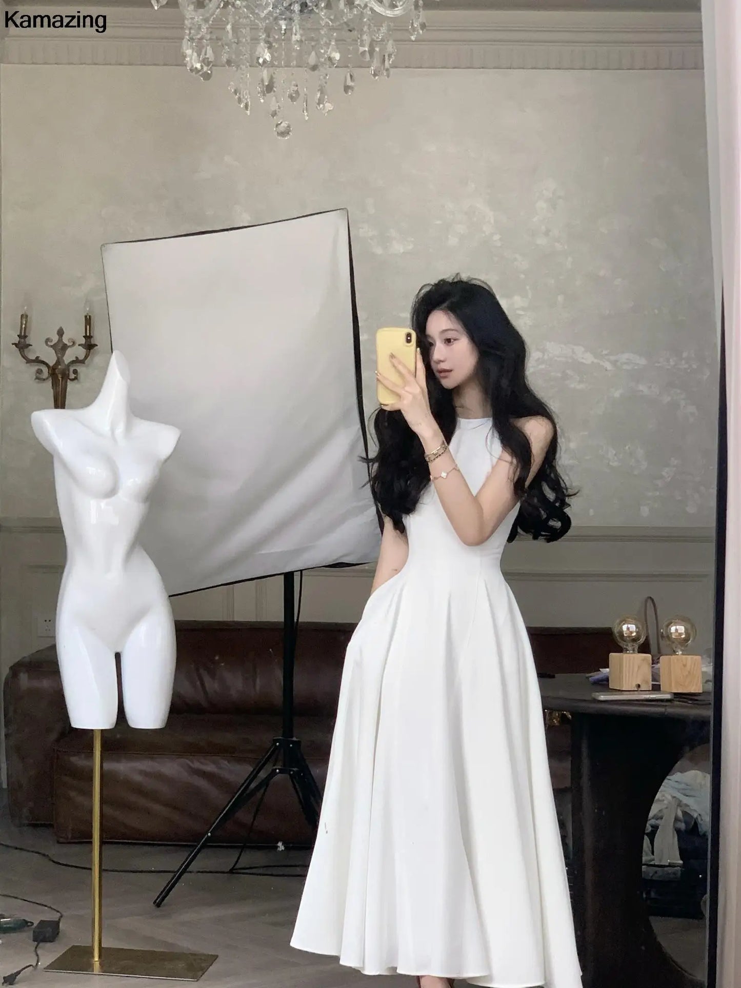 French Romantic A-line Party Dresses Women Elegant Sleeveless Birthday Graduation Midi Dress Summer New Fashion Mujers Robe