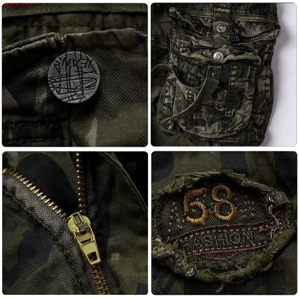 Summer Men's Camouflage Printed Work Shorts Multi-Pocket Zipper Button Military Combat Five Shorts Daily Street Casual Shorts