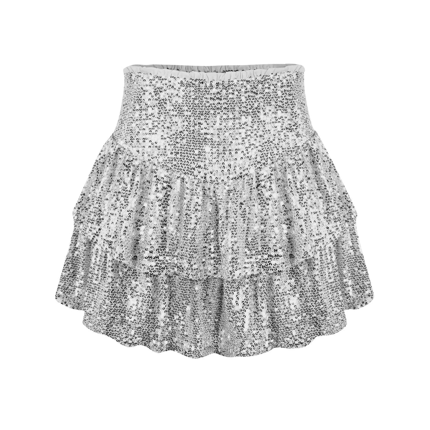 2024 Fashion Party Evening Clothes for Women Summer Sexy Elastic High Waist Sequin Mini Pleated Skirts Streetwear Short Dress