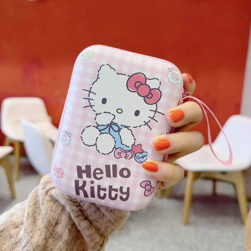 Sanrio Hello Kitty Kuromi Data Cable Storage Bag Anime Cartoon Portable Charger Earphone Coin Sorting Case Organizer Carry Box