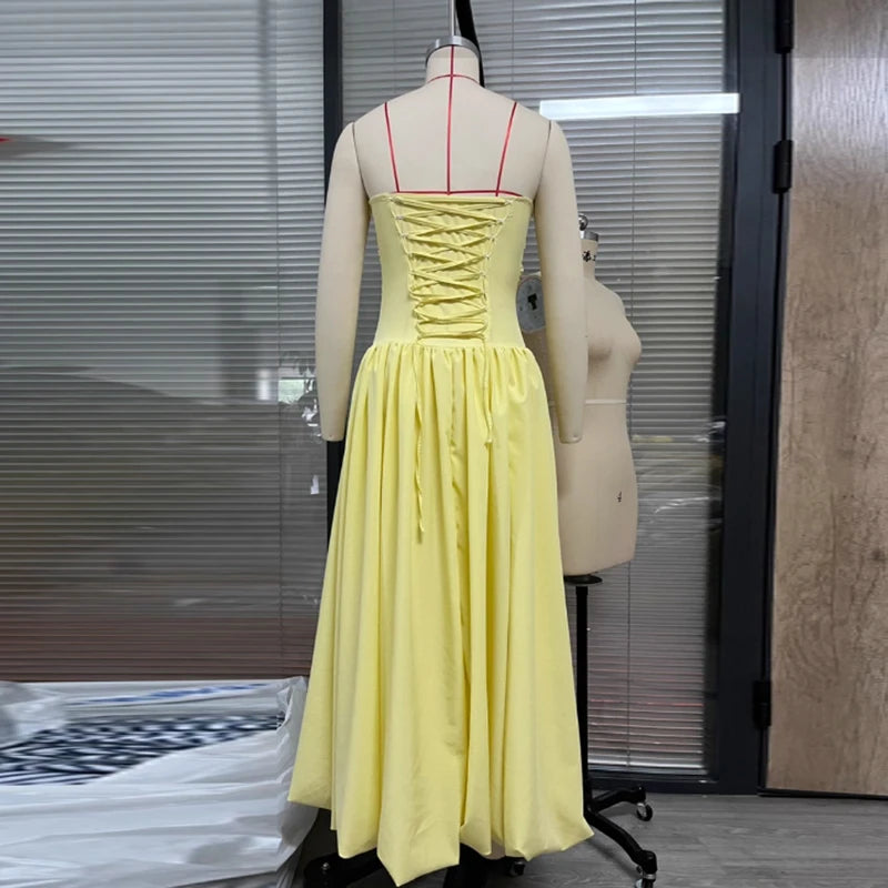 Giyu Sexy Evening Club Party Dresses Women 2025 Summer Bandage Lace Up Split Maxi Long Dress Elegant Strapless Backless Robe