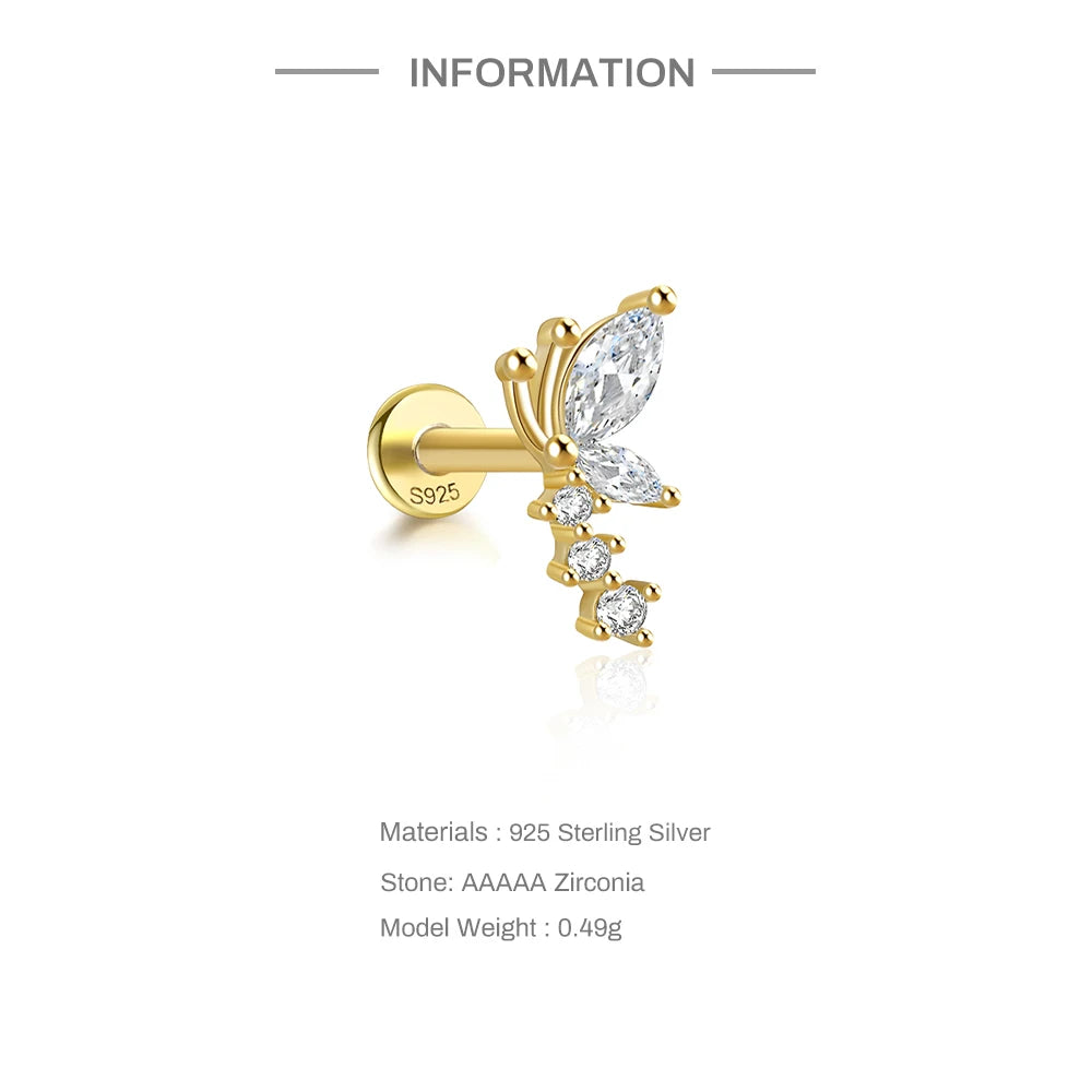 Aide 925 Sterling Silver 1pc Geometry Multi Piercing Stud Earrings For Women K Gold Simple Elegant Tassel Jewelry Gift Pendiente