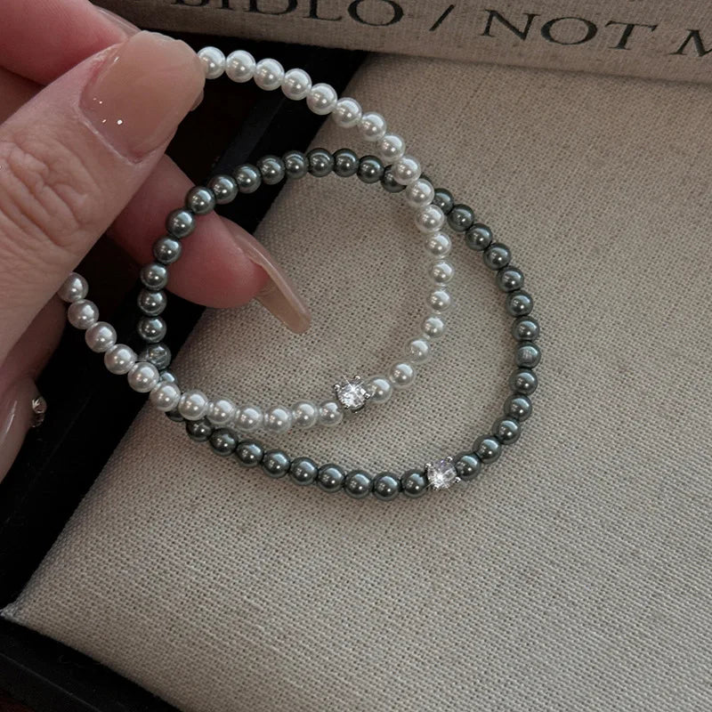 French Retro Single Zircon Pearl Bracelet for Women Simple Handmade Beaded New Elegant Luxury Jewelry Birthday Gifts for Female