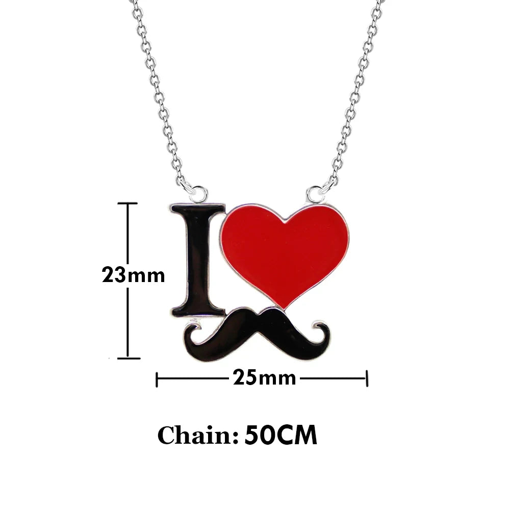 2025 New Fashion Jewelry Silver Color Enamel I Love Mustache Heart Necklaces For Women Girl Best Friends Necklace Gift