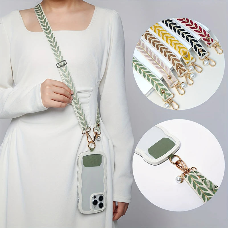 ユニバーサル調節可能携帯電話ストラップ、女性用クロスボディシングルショルダーネックストラップ、パールペンダント付き吊り下げ式紛失防止ロープ