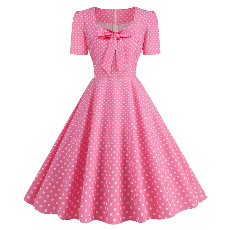 Green Plaid Swing Party Dresses Women Elegant Vintage Square Collar Short Sleeve Casual Summer Dress