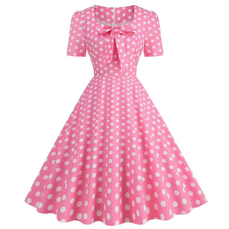 Green Plaid Swing Party Dresses Women Elegant Vintage Square Collar Short Sleeve Casual Summer Dress