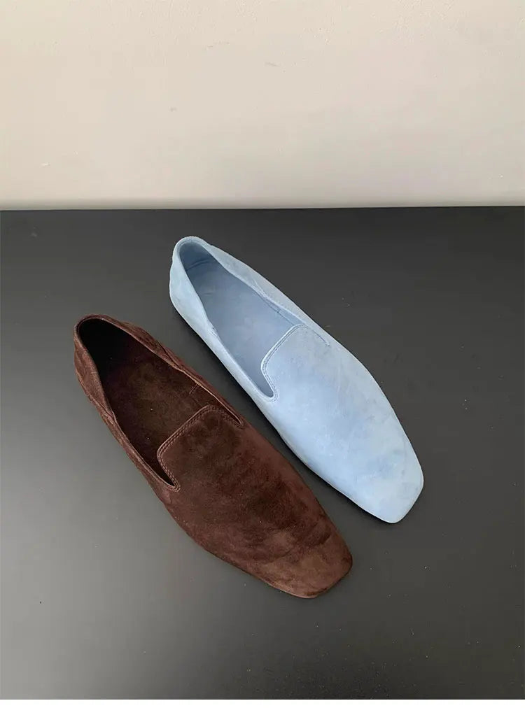 Loafers Woman Genuine leather Comfortable Commuter Work Shoes Fashionable Summer Schoenen Dames Sliders Square Head Flat Shoes