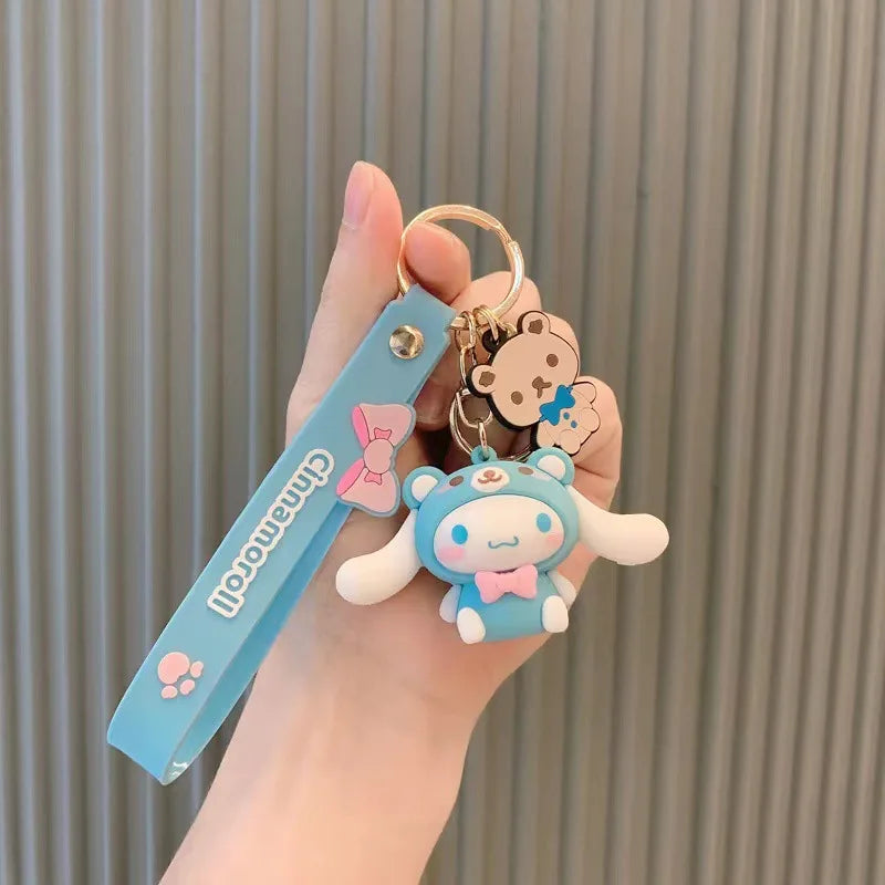 Sanrio Cute Girl Keychain Bag Pendant Pink Kuromi Melody Cinnamoroll Car Key Sanrio Accessories Set Ring Backpack Holiday Gifts