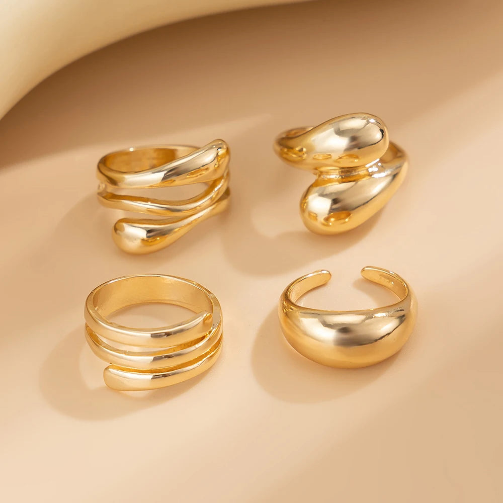 Fashion 4Pcs Irregular Rings Set for Women Punk Personality Gold Silver Color Open Rings Party Daily Female Jewelry