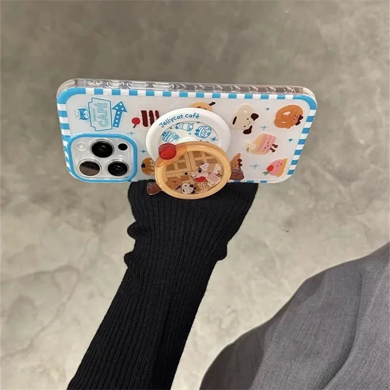 豪華でキュートなワッフルケーキのMagSafeワイヤレス充電ケース、iPhone 13 14 15 16 Pro Max用、面白い漫画ワッフルシェイクマグネットホルダー