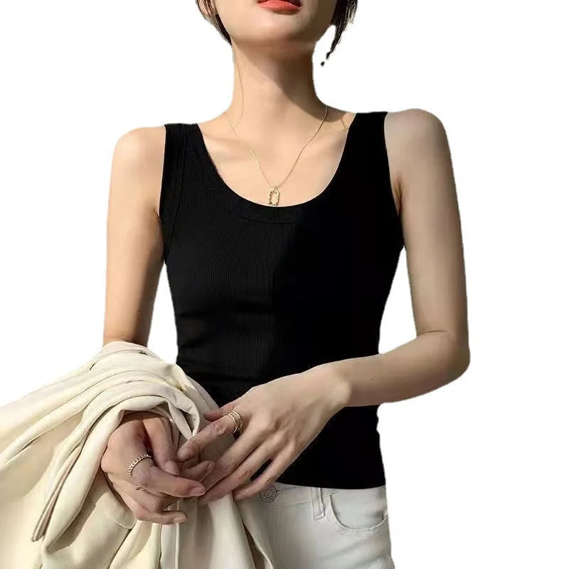 I-Shaped Tank Women Inner Outer Wear Sleeveless Bottoming Shirt Summer Thread Vest Slim-Fit Cover Supernumerary Breast Tops