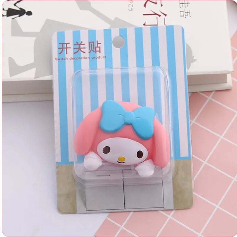 Kawaii Sanria Switch Sticker Anime Hello Kittys Kuromi Melody Creative Bedroom 3D Wall Socket Cover Plate Decor Home Ornaments