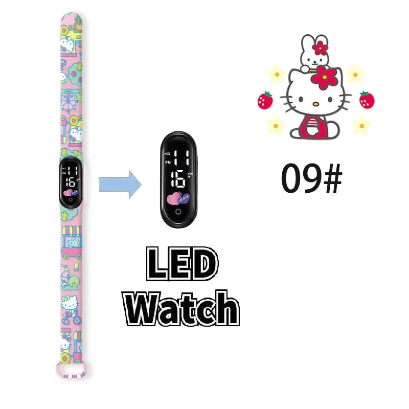 Cartoon Hello Kittys Electronic Led Sports Watch Kawaii Sanrio Kuromi Cinnamoroll Student Child Printing Water Proof Gifts Toys